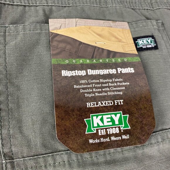 NWT Key Men’s Ripstop Dungaree Double Knee Pants 50 x 32 Relaxed Fit Green - Picture 9 of 10